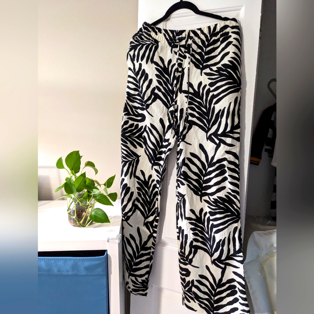 Linen blend pull on H&M black and white pants
